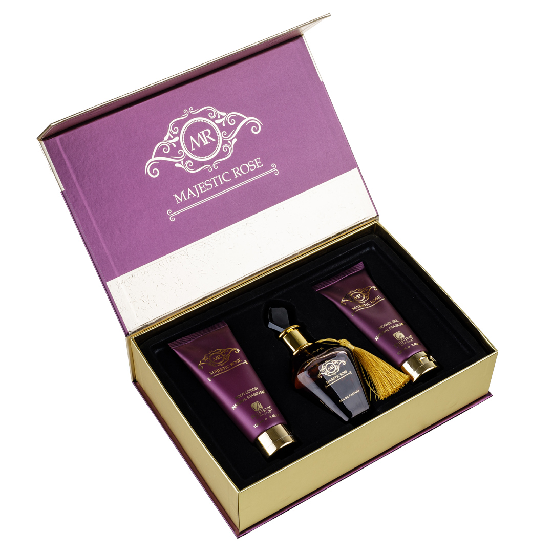 (plu00053) - Set Cadou Majestic Rose Eau de Parfum 100ml + Gel De Dus 100ml + Lotiune de corp 100ml, Riiffs - Image 2